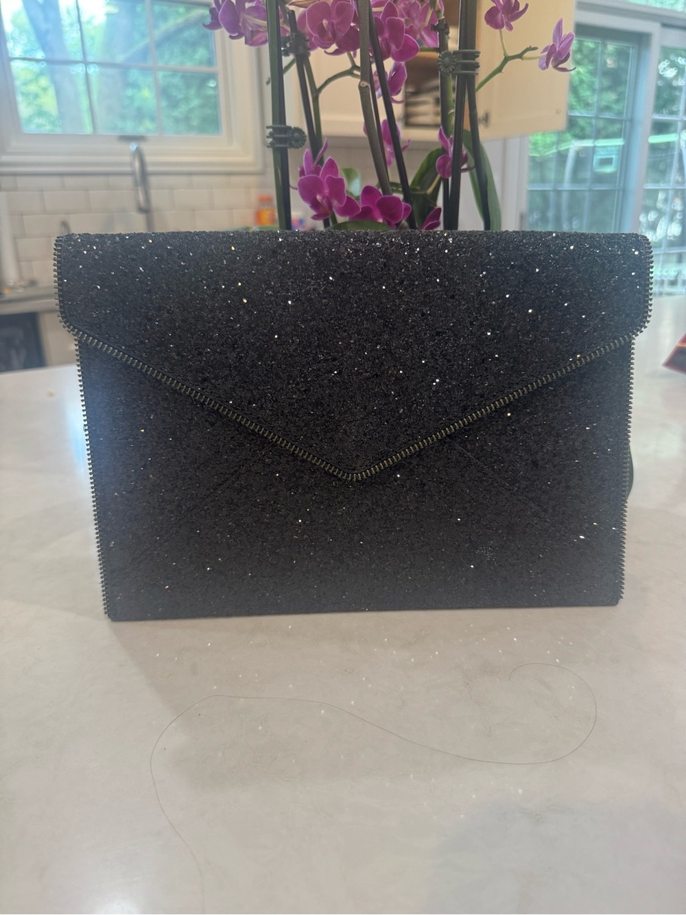 Rebecca Minkoff - Leo Black Glitter Envelope Clutch